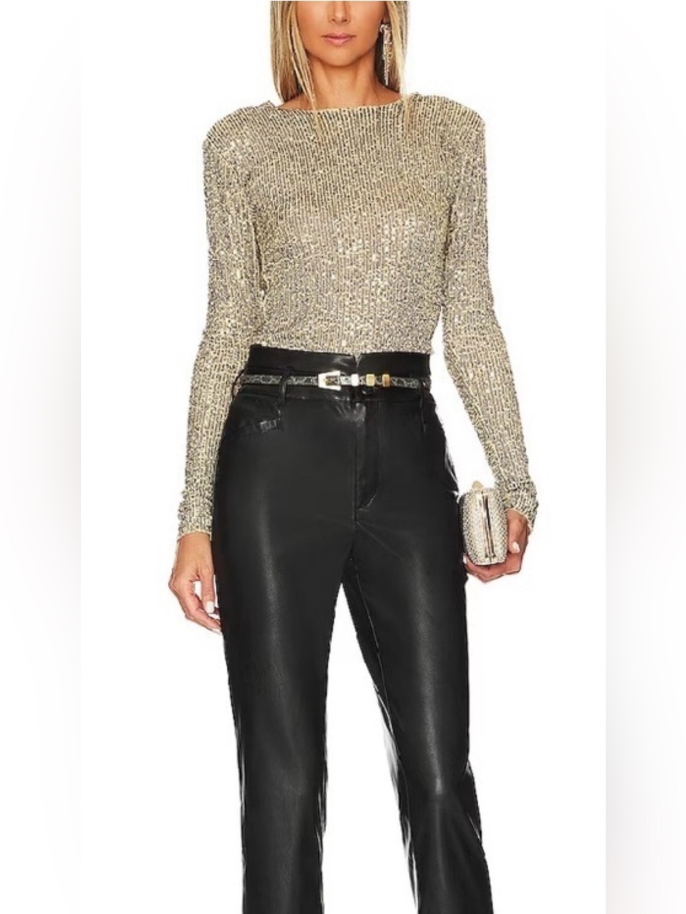 Free People Intimately Gold Sequin Long Sleeve Top XS NWT Party Holiday Glitter